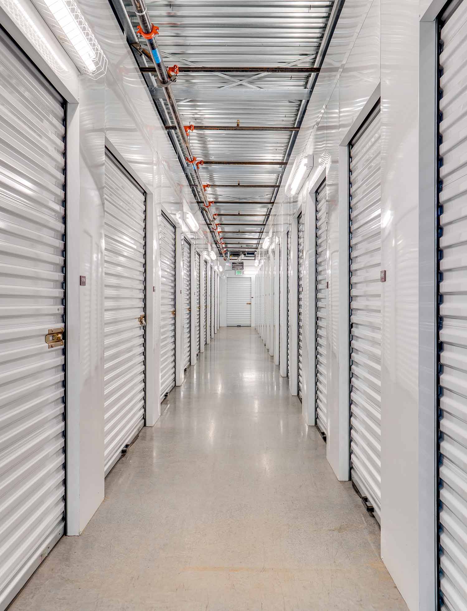 Indoor, clean, bright, and secure storage units.