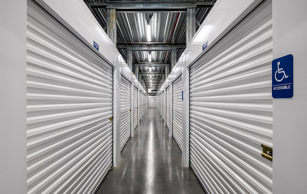 Indoor, clean, bright, and secure storage units.