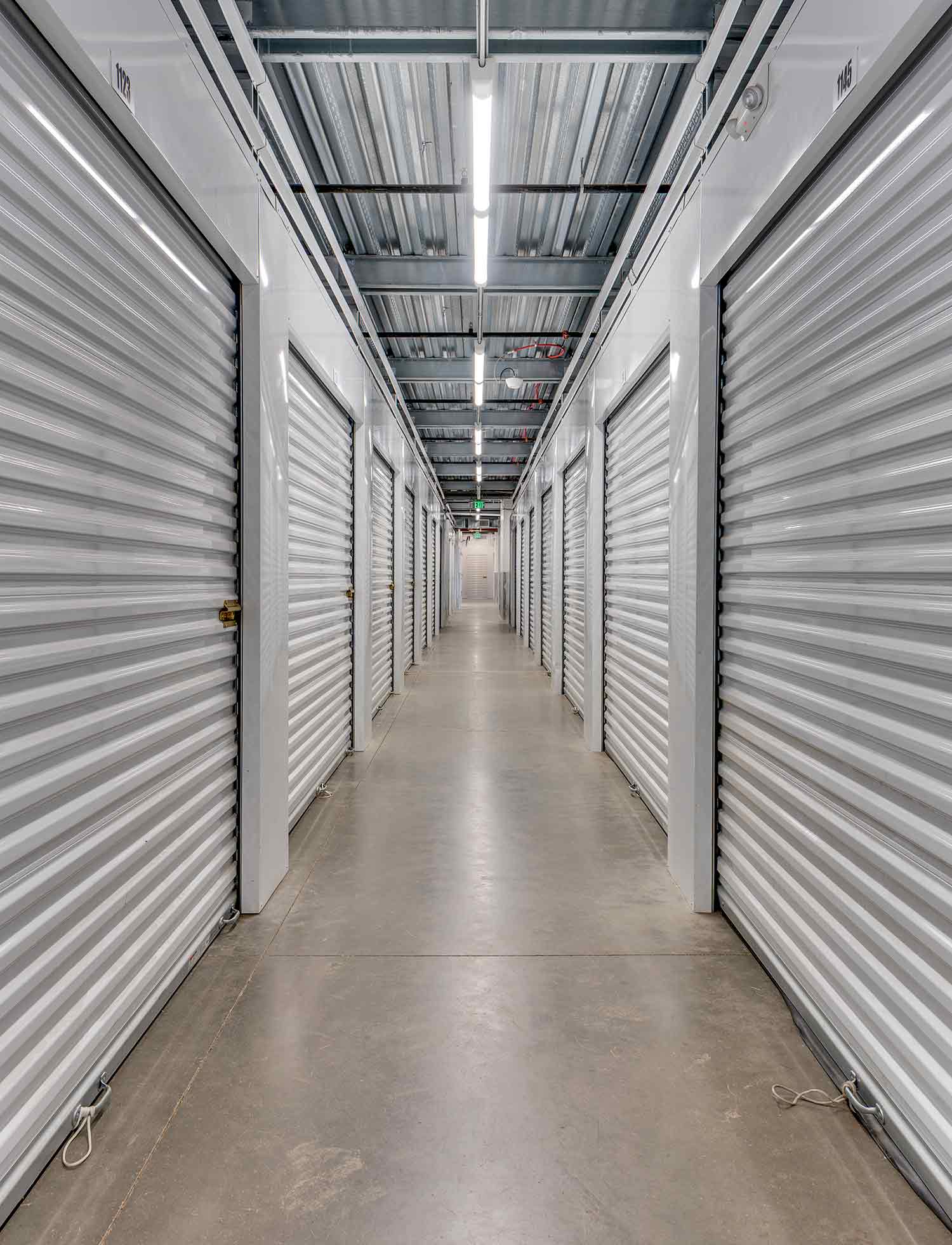 Indoor, clean, bright, and secure storage units.