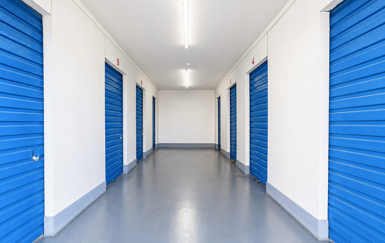 Indoor, clean, bright, and secure storage units.