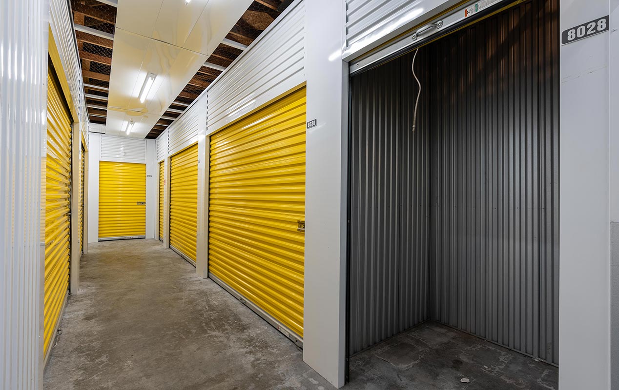 Indoor, clean, bright, and secure storage units.