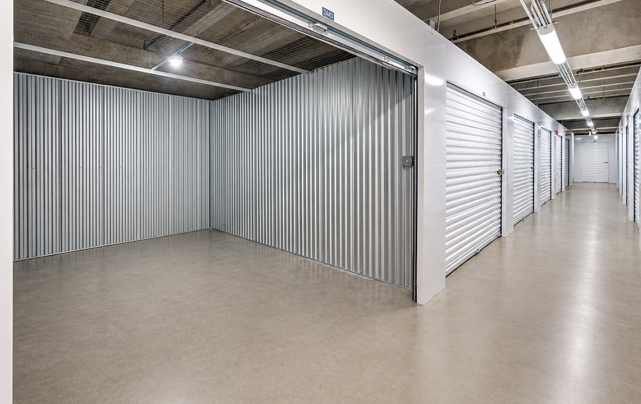 Indoor, clean, bright, and secure storage units.