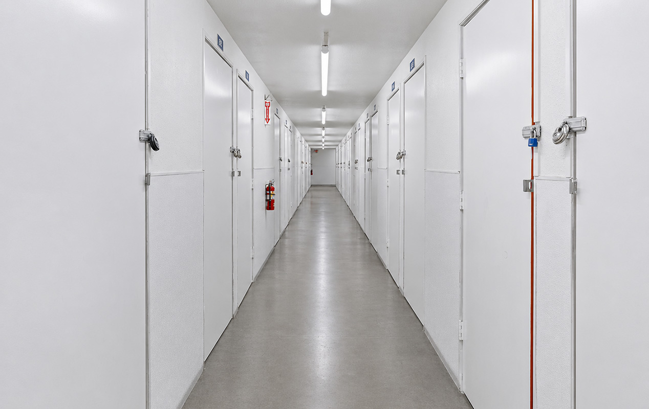 Indoor, clean, bright, and secure storage units.