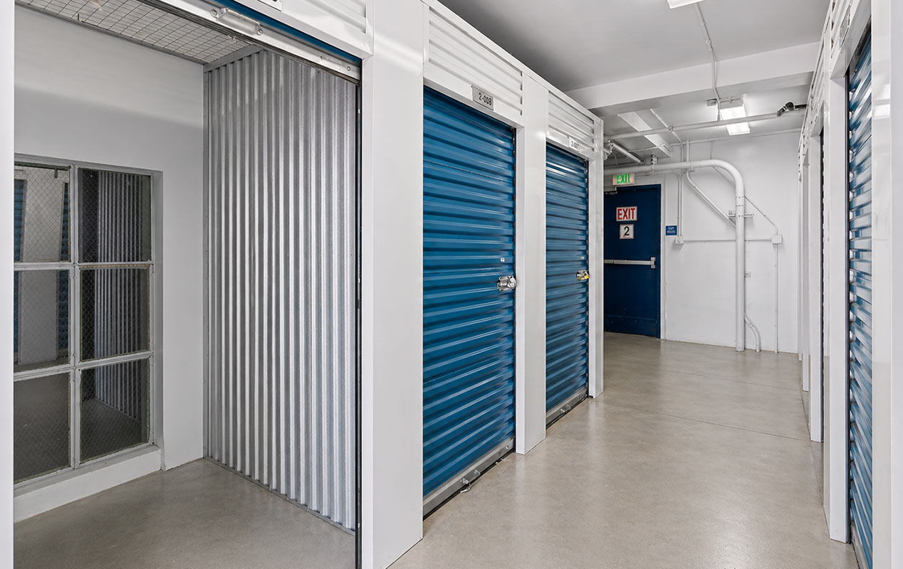 Indoor, clean, bright, and secure storage units.