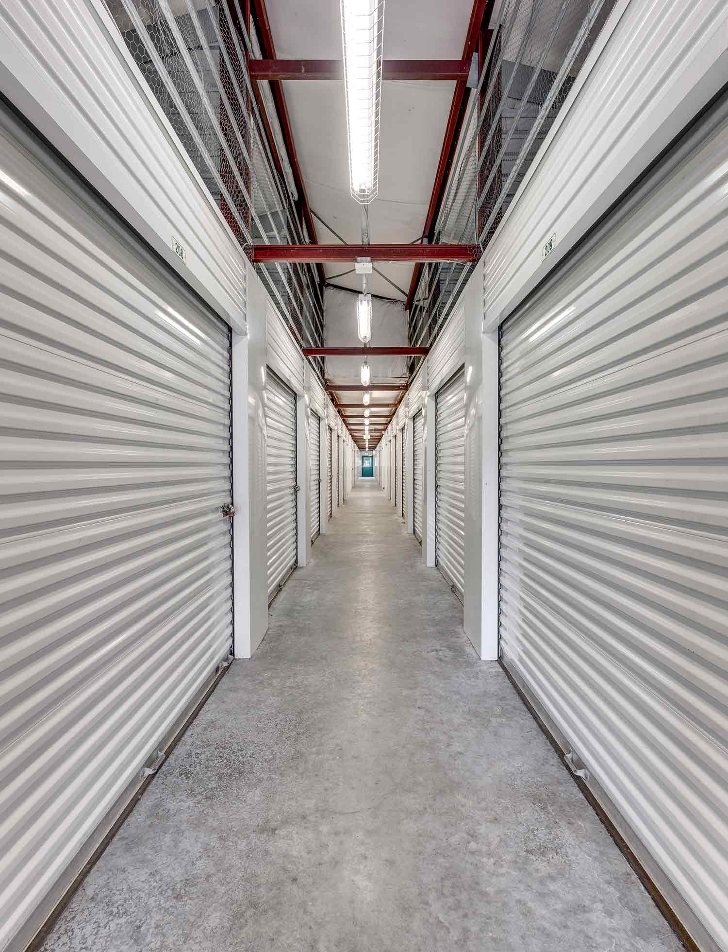 Indoor, clean, bright, and secure storage units.