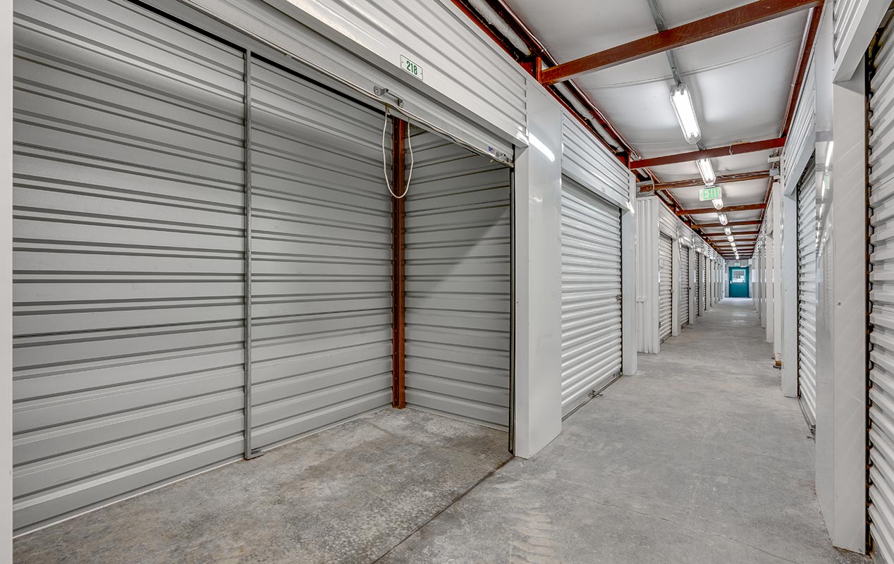 Indoor, clean, bright, and secure storage units.
