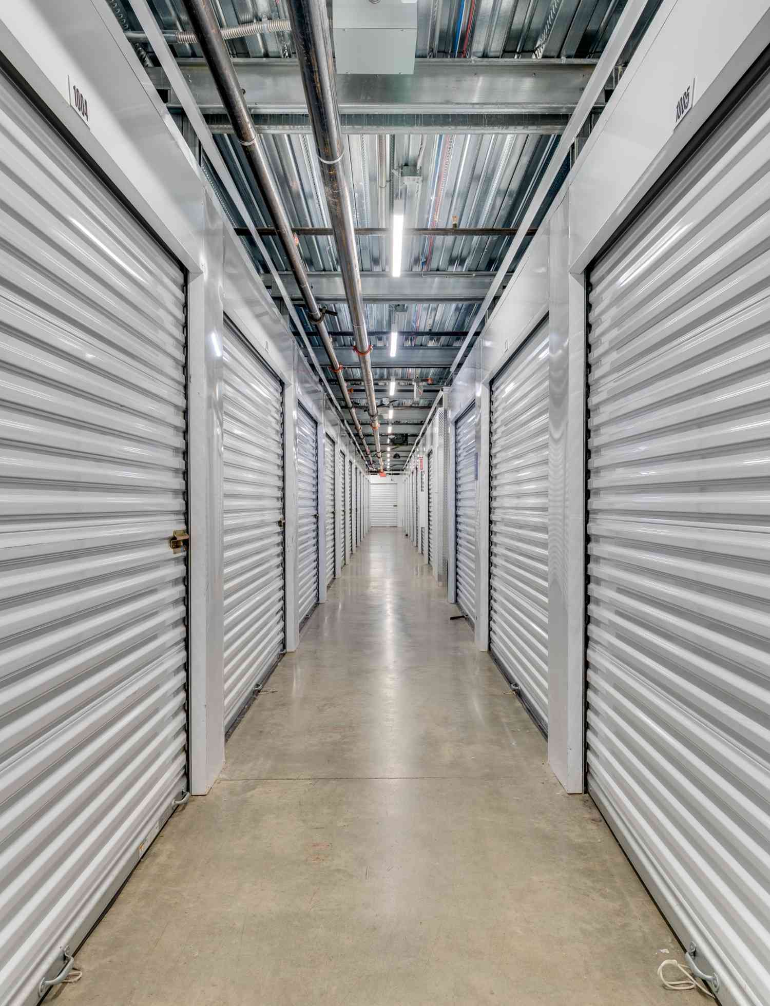 Indoor, clean, bright, and secure storage units.