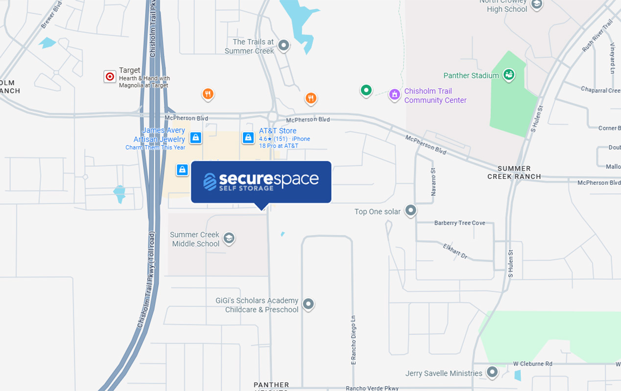 Conveniently located on Summer Creek Dr, directly accessible from the Chisholm Trail Pkwy (Toll road).