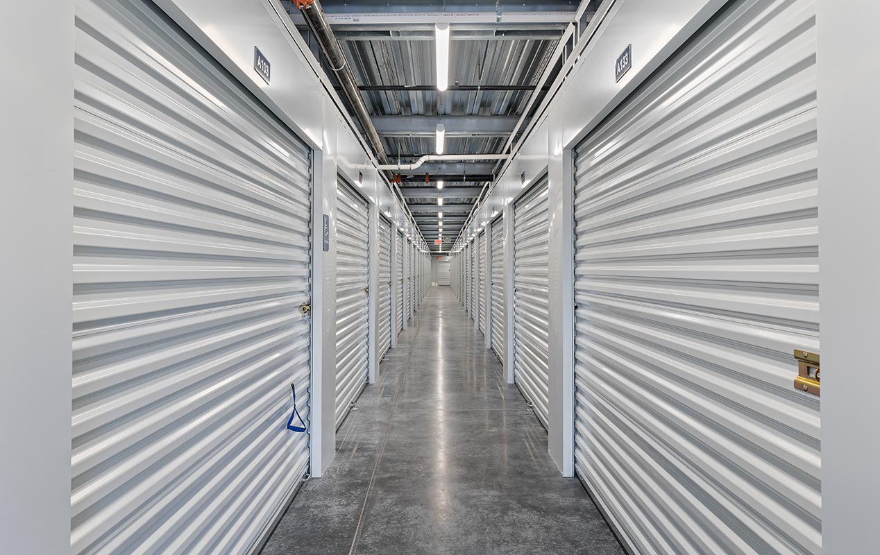 Indoor, clean, bright, and secure storage units.