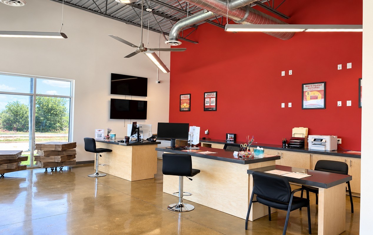 Our self storage office, rent units and shop for moving supplies.