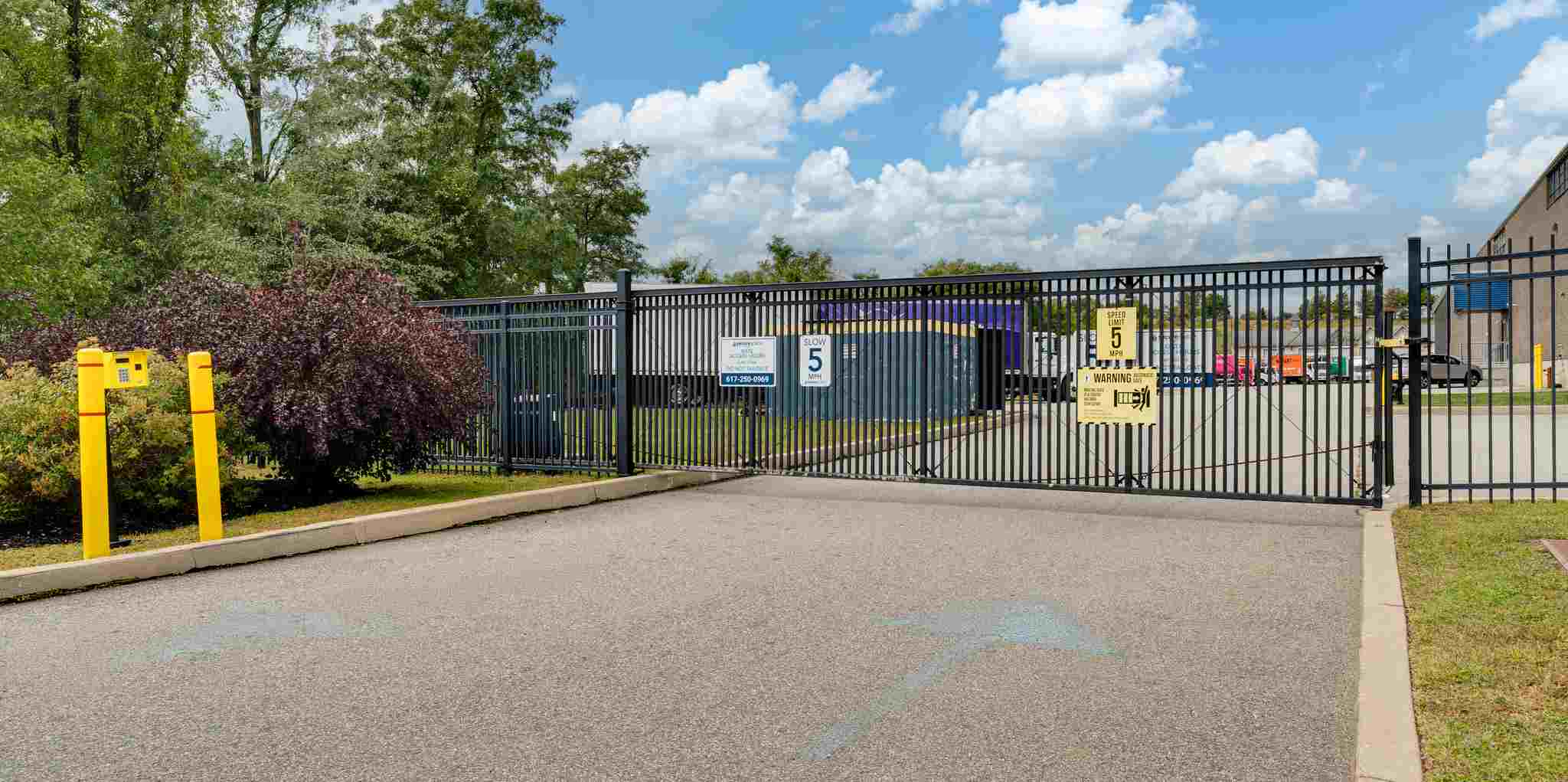 Gated facility entrance at SecureSpace West Roxbury