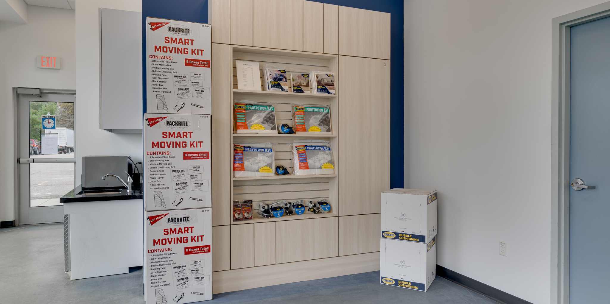 Packing and moving supplies displayed inside the facility